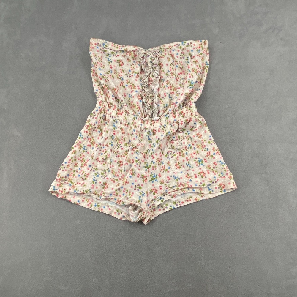 Forever 21 Strapless Rompers Womens Beige Medium Ditsy Floral Elastic Waist